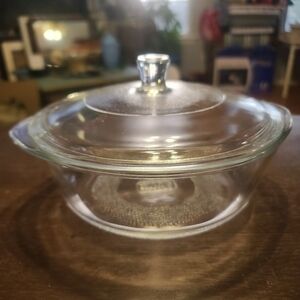 Vintage Glasbake Glass Casserole Ovenware Round Dish 7"  2 Qt. USA J514 W/ Lid
